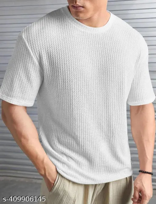 Men Striped Round Neck Cotton Blend Blend Popcorn Tshirt