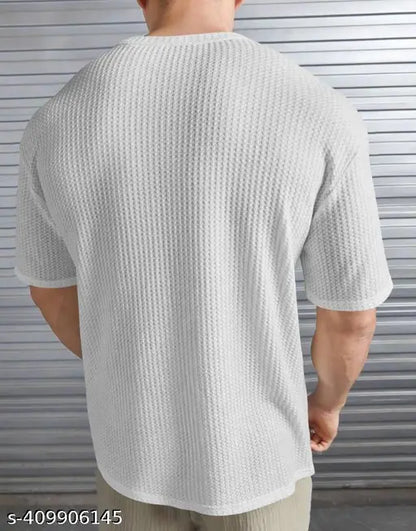 Men Striped Round Neck Cotton Blend Blend Popcorn Tshirt