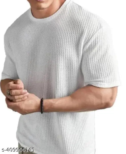 Men Striped Round Neck Cotton Blend Blend Popcorn Tshirt