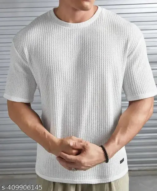 Men Striped Round Neck Cotton Blend Blend Popcorn Tshirt